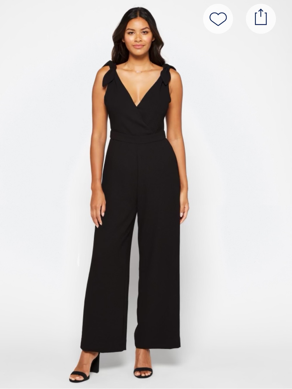 BCBGeneration Alyssa Black V-Neck Wide-Leg Jumpsuit with Tie Shoulder